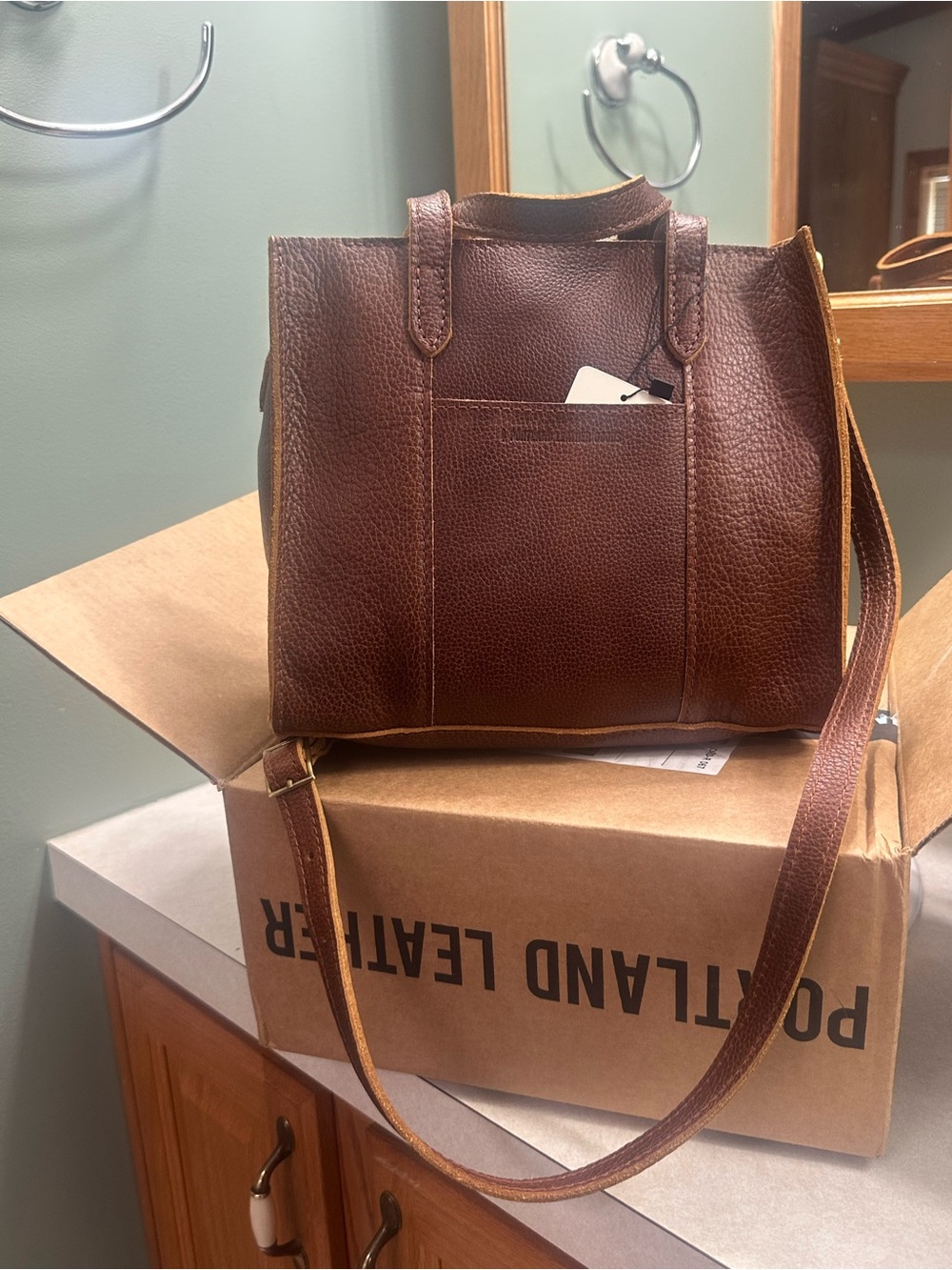 Portland Leather Lola crossbody tote. Color is Ashville